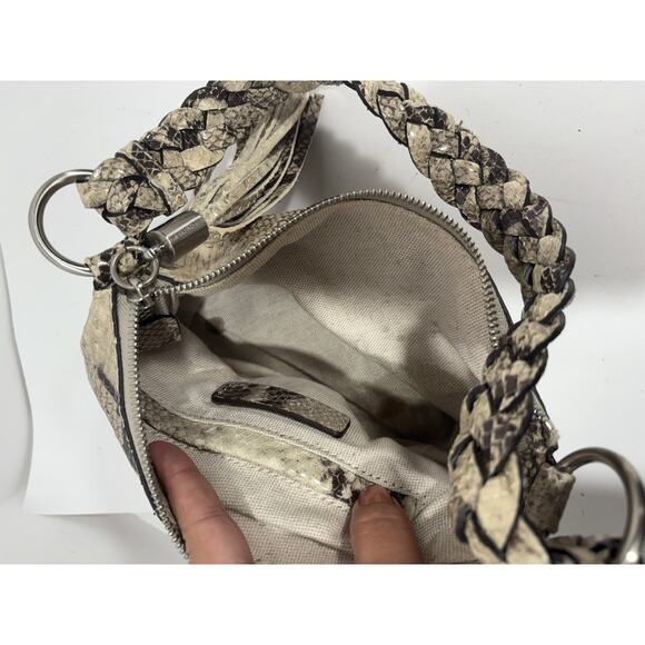 Michael Kors Beige Snakeskin Tasseled Shoulder Bag Astor Laced Grommets 10" W - Picture 9 of 11